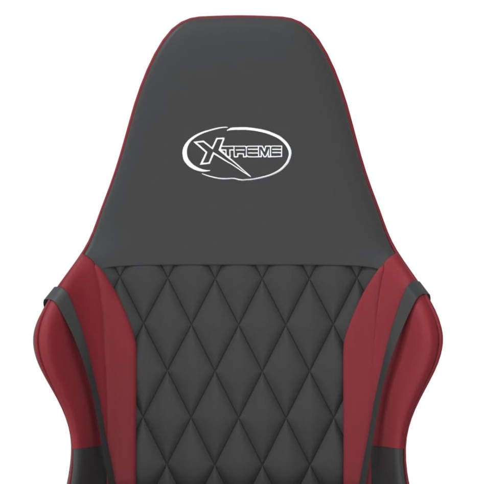 Silla gaming de masaje cuero sintético negro y rojo vino