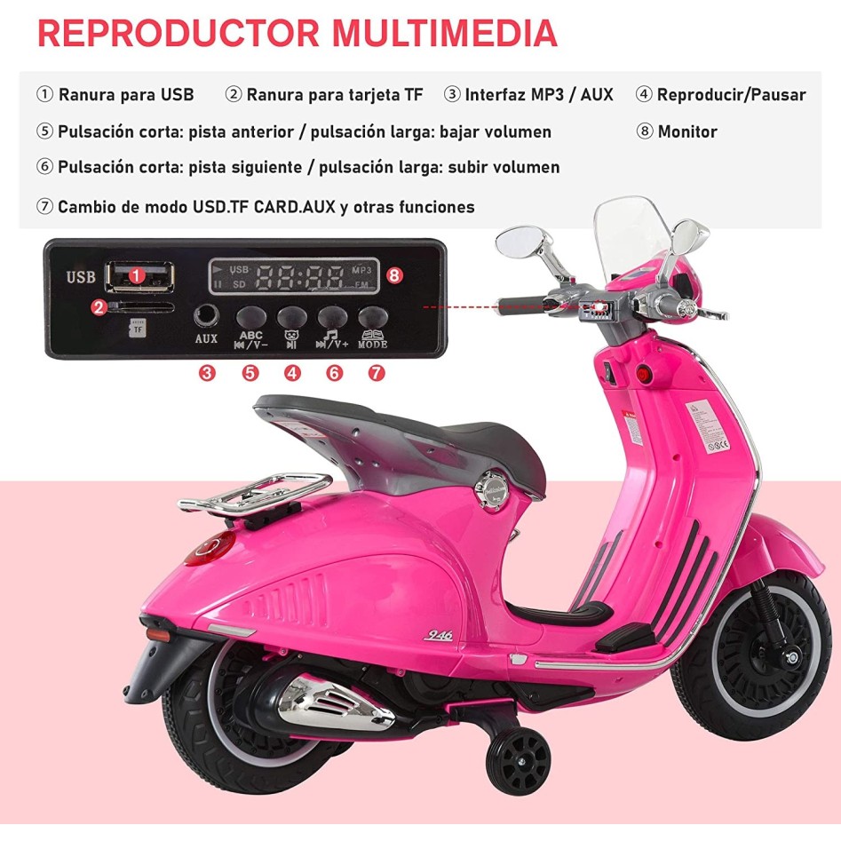Moto eléctrica Vespa rosa