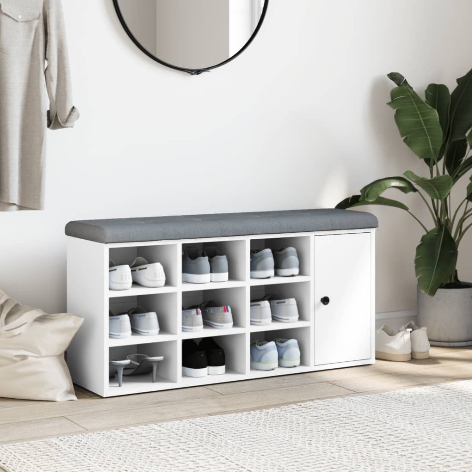 Banco zapatero madera de ingeniería blanco 102x32x50