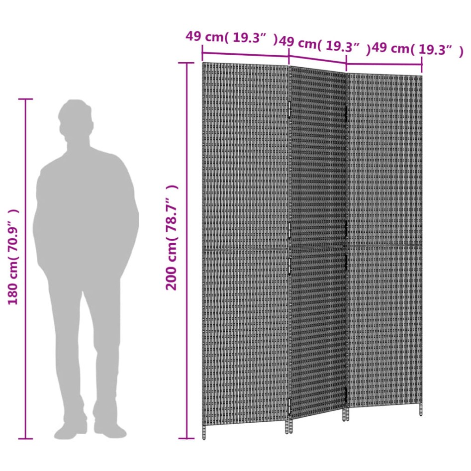 Biombo de 3 paneles ratán sintético