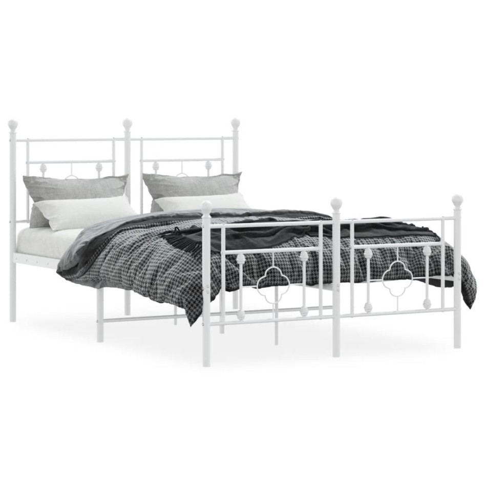 Estructura cama metal con cabecero y estribo blanco 120x190