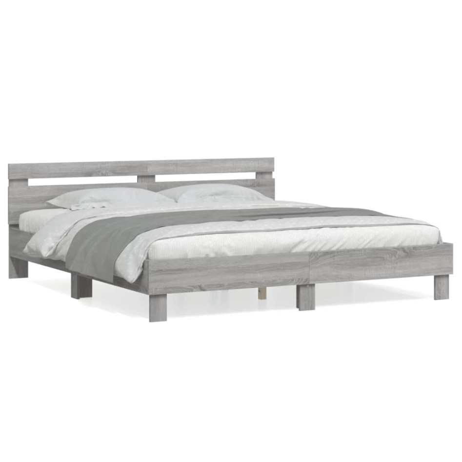 Cama con cabecero madera ingeniería gris Sonoma 200x200