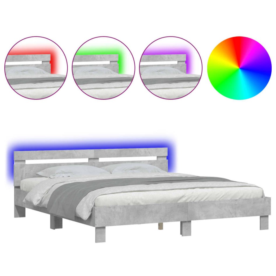 Estructura de cama cabecero y luces LED gris hormigón