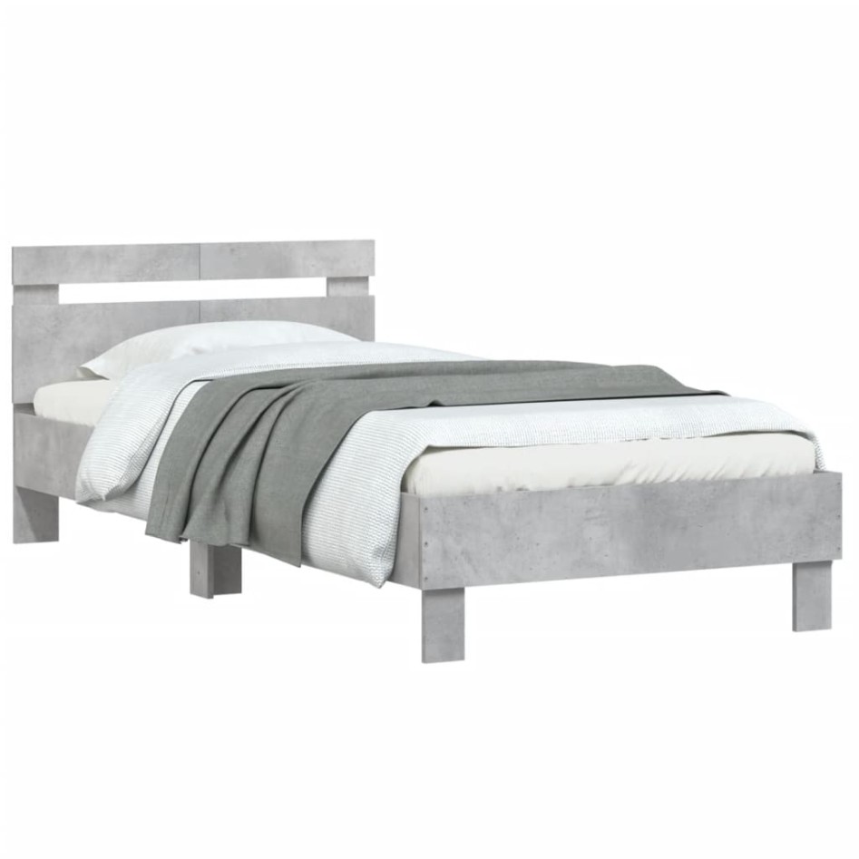 Cama con cabecero madera de ingeniería gris hormigón 100x200