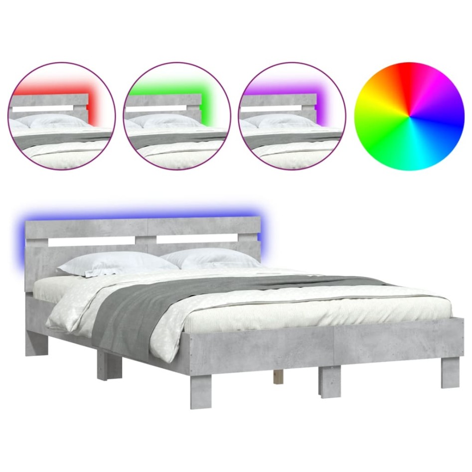 Estructura de cama cabecero y luces LED gris hormigón