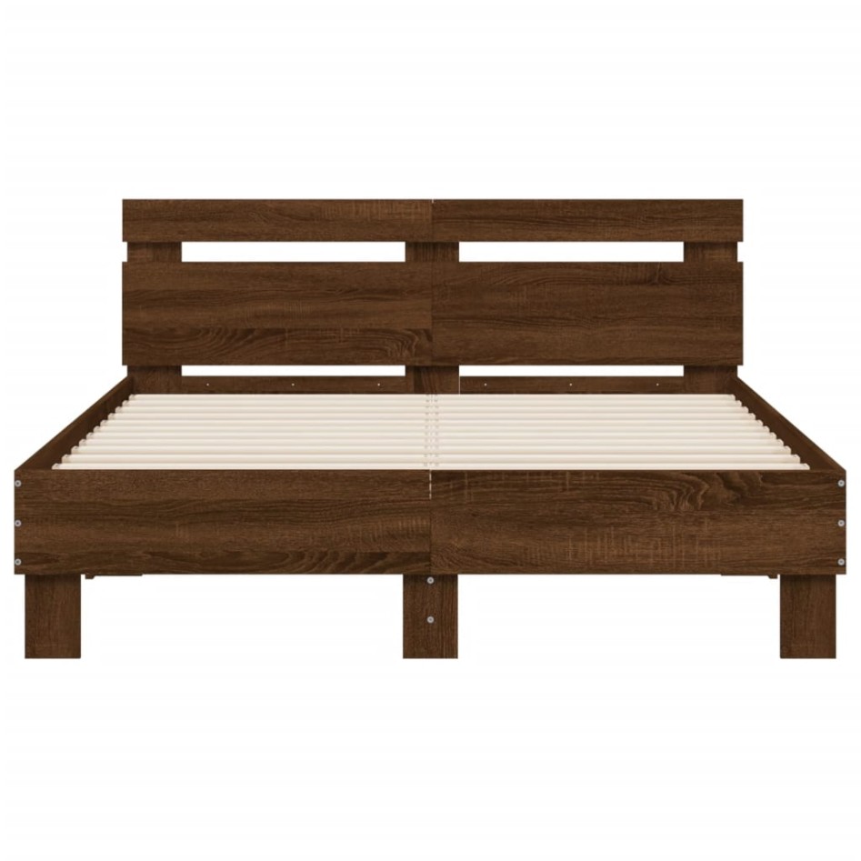 Cama con cabecero madera de ingeniería marrón roble 135x190
