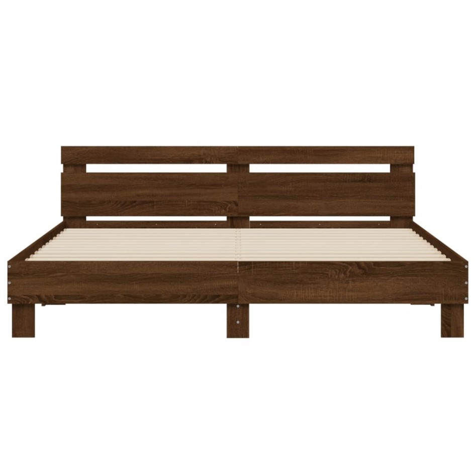 Cama con cabecero madera de ingeniería marrón roble 180x200