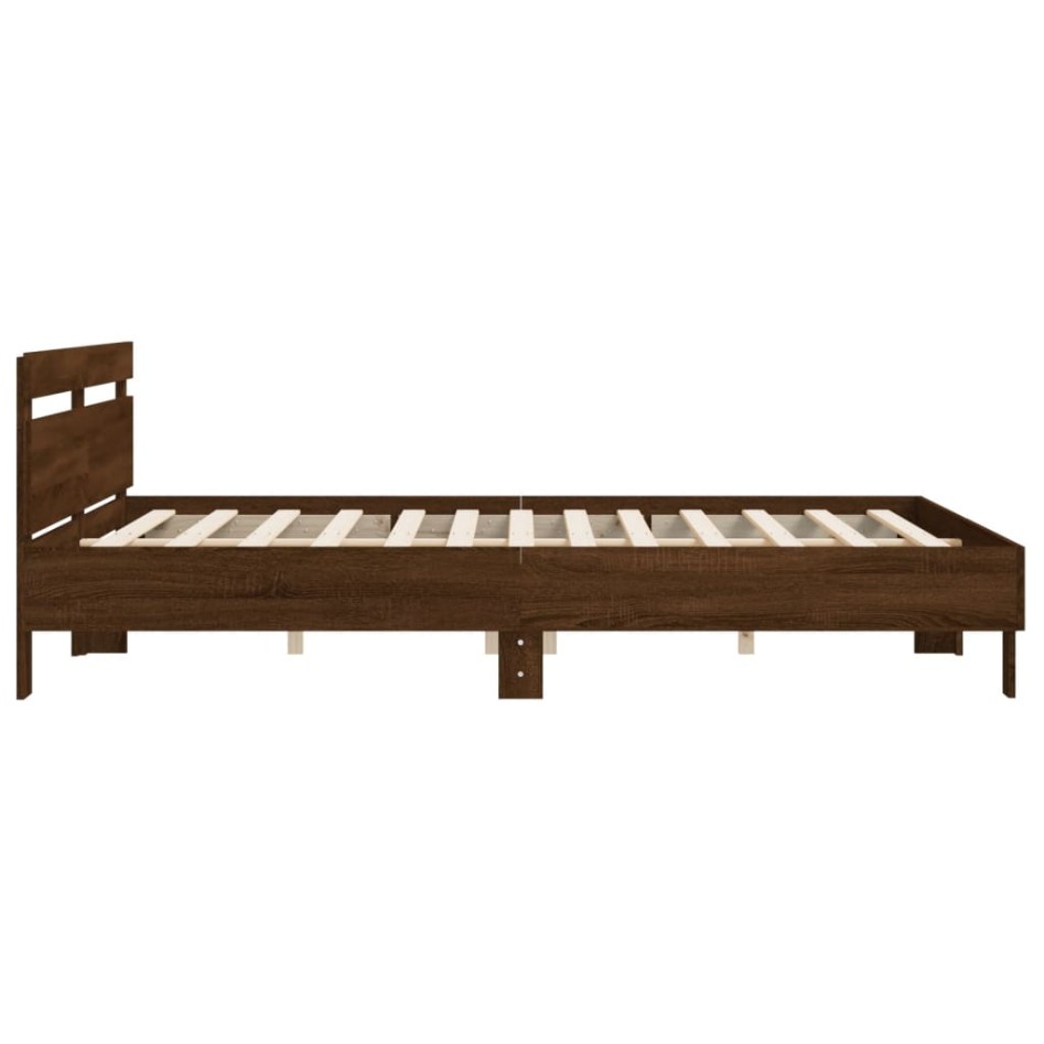 Cama con cabecero madera de ingeniería marrón roble 180x200