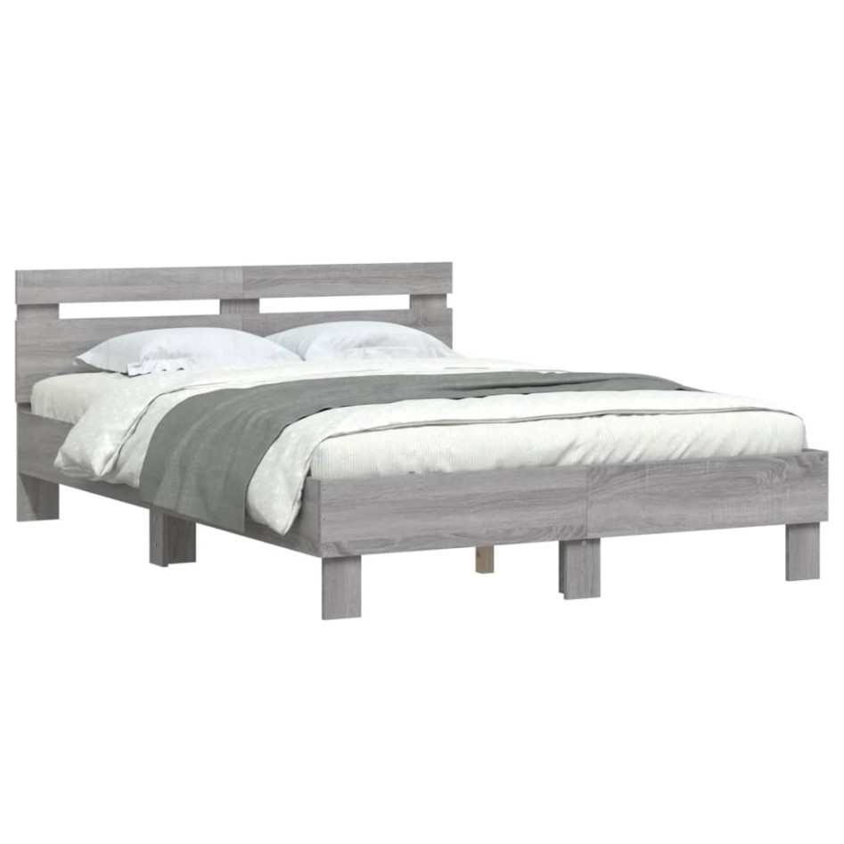 Cama con cabecero madera de ingeniería gris Sonoma 120x200