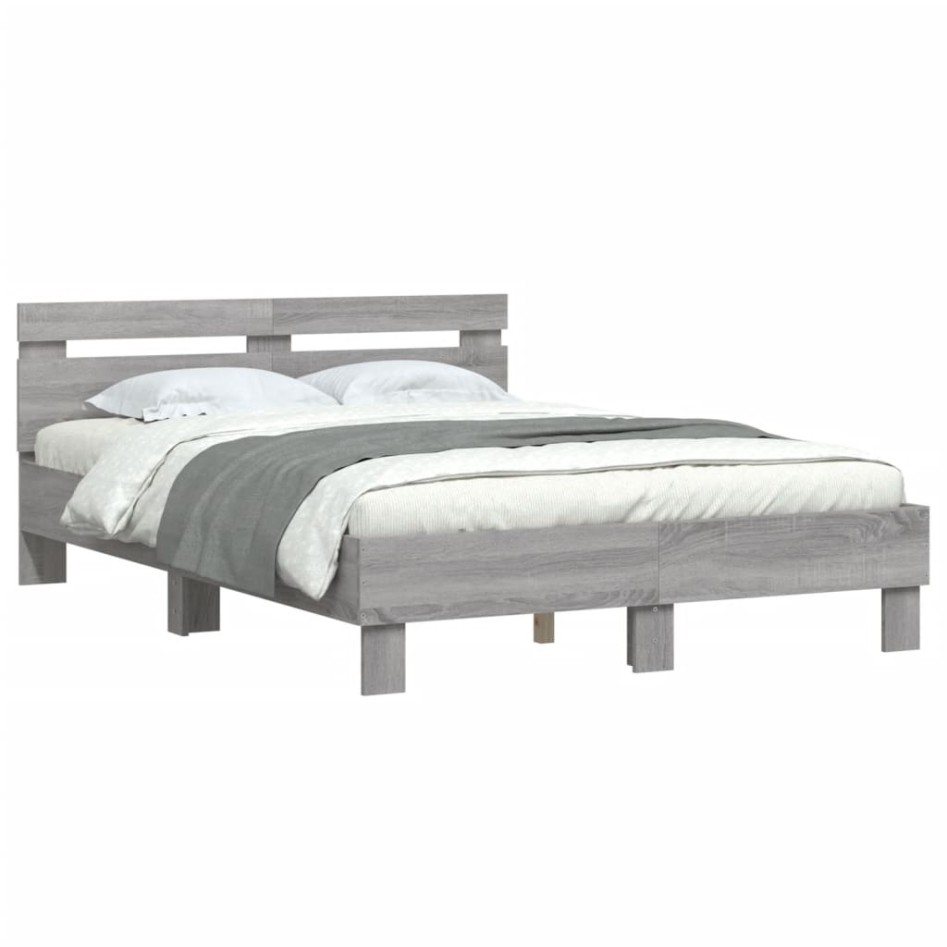 Cama con cabecero madera de ingeniería gris Sonoma 120x190