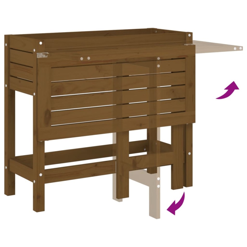 Jardinera con tapa plegable madera maciza de pino marrón