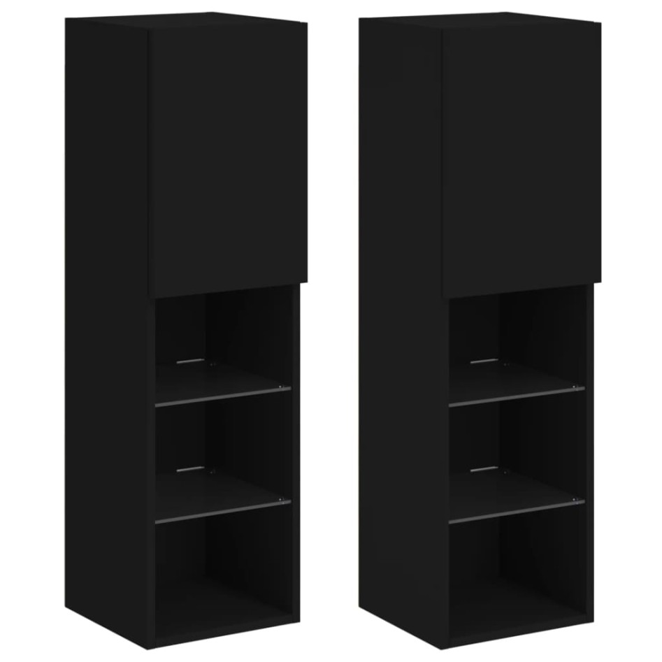 Muebles de TV con luces LED 2 uds negro 30,5x30x102