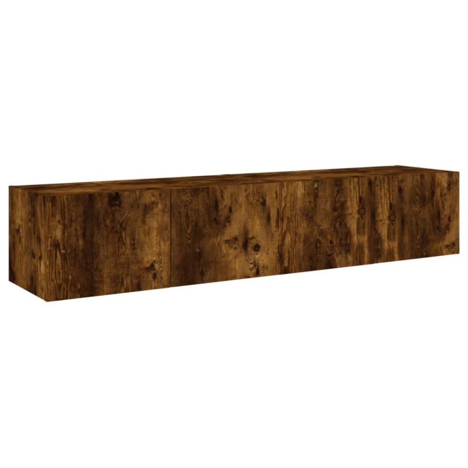 Muebles TV de pared luces LED 2 uds roble ahumado 80x35x31