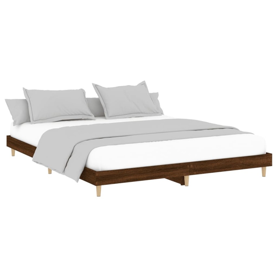 Estructura de cama madera contrachapada marrón roble 200x200