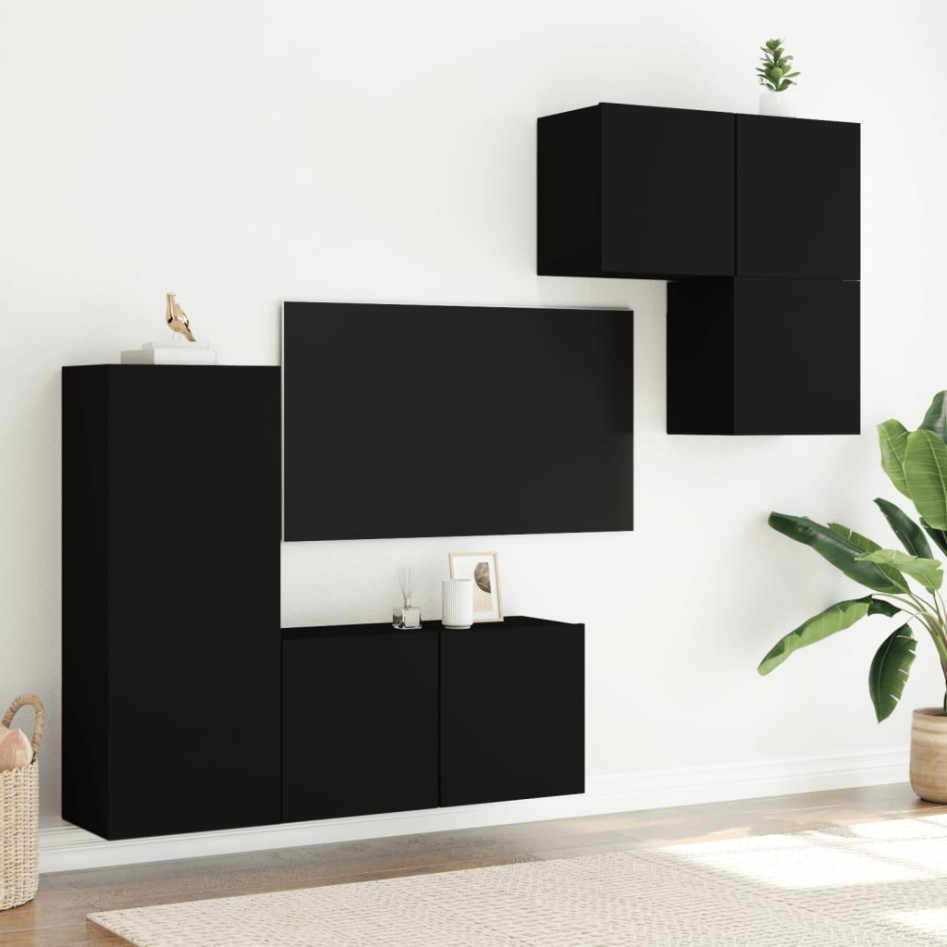 Muebles de TV de pared 4 piezas madera de ingeniería
