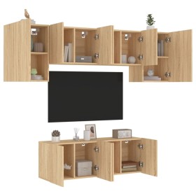 Muebles de TV de pared 6 pzas madera de ingeniería roble