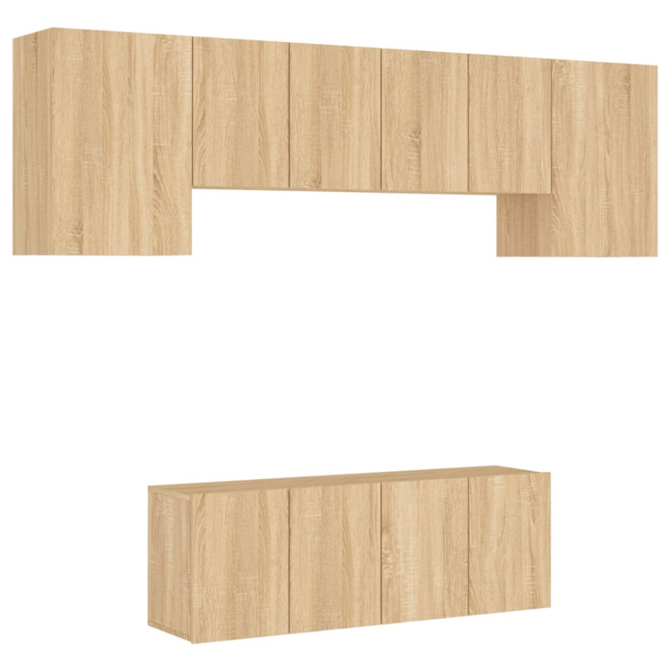 Muebles de TV de pared 6 pzas madera de ingeniería roble