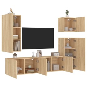 Muebles de TV de pared 5 pzas madera de ingeniería roble