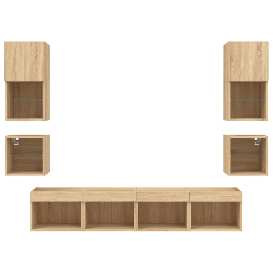 Muebles TV pared con LED 8 pzas madera ingeniería roble