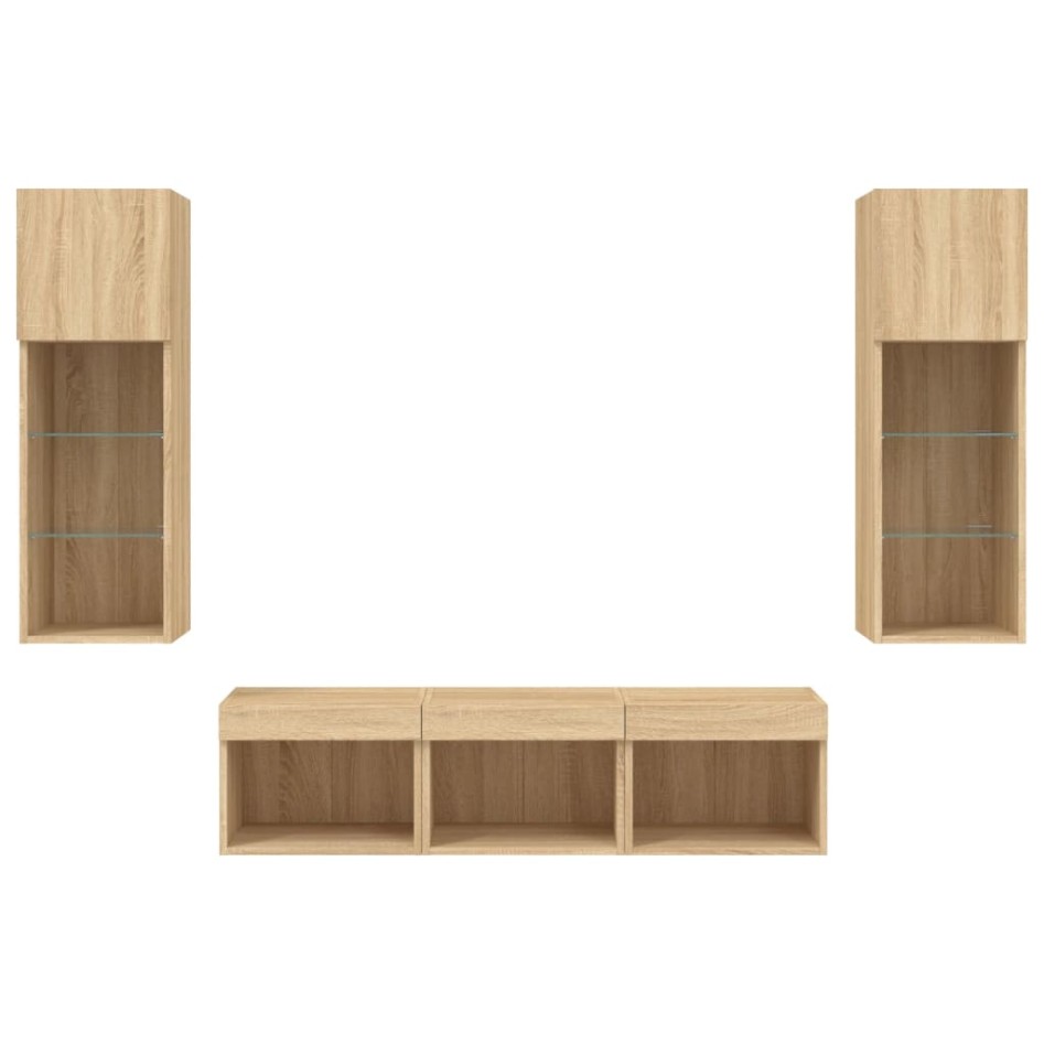Muebles TV pared con LED 5 pzas madera ingeniería roble