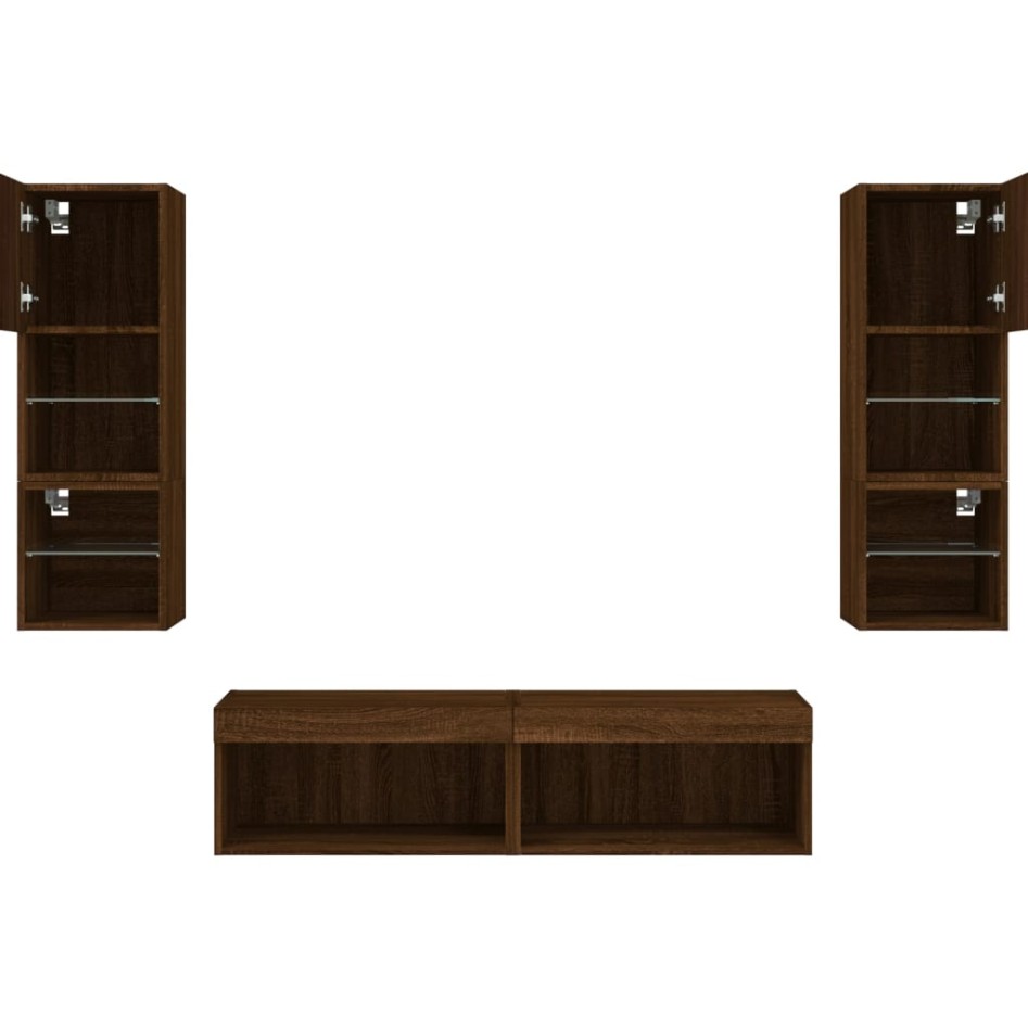 Muebles TV pared con LED 6 pzas madera ingeniería marrón