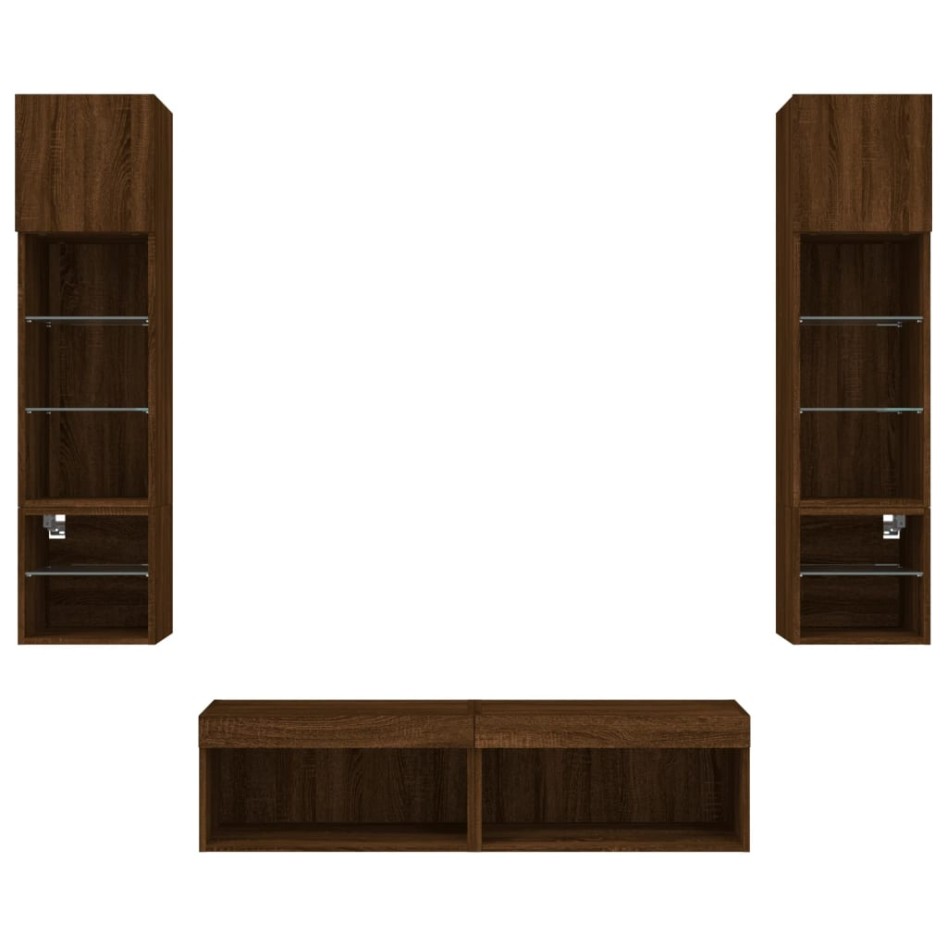 Muebles TV pared con LED 6 pzas madera ingeniería marrón