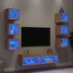 Muebles TV pared con LED 8 pzas madera ingeniería roble Sonoma
