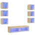 Muebles TV pared con LED 8 pzas madera ingeniería roble