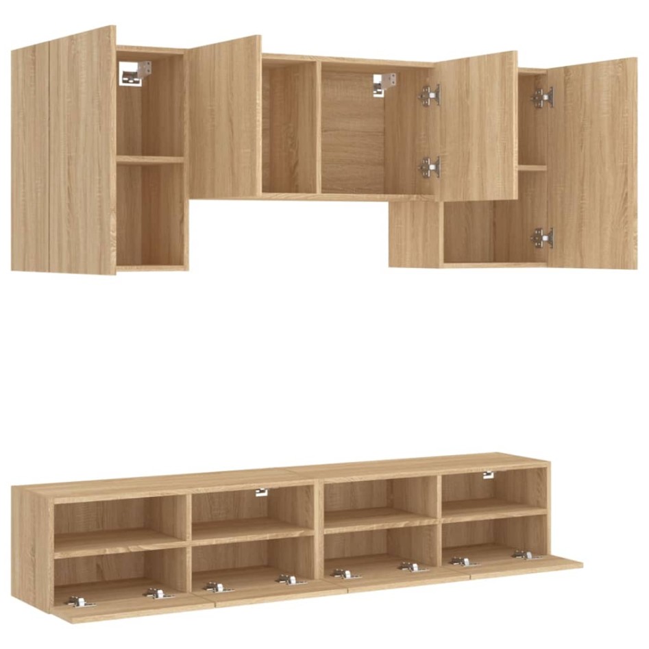 Muebles de TV de pared 5 pzas madera de ingeniería roble