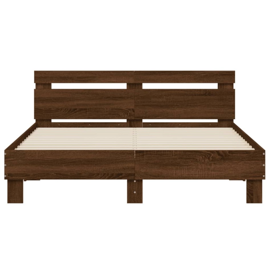 Cama con cabecero madera de ingeniería marrón roble 140x200