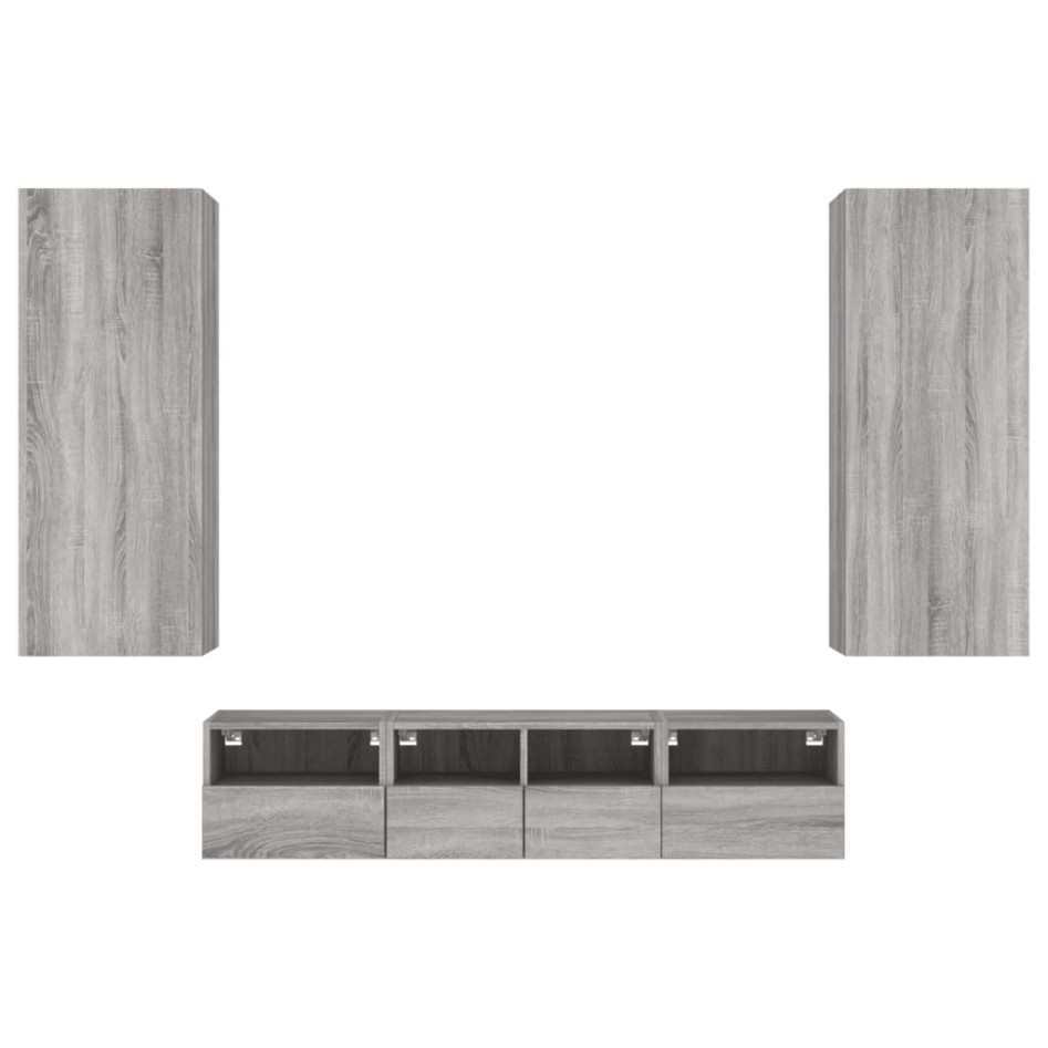 Muebles de TV de pared 5 pzas madera de ingeniería gris