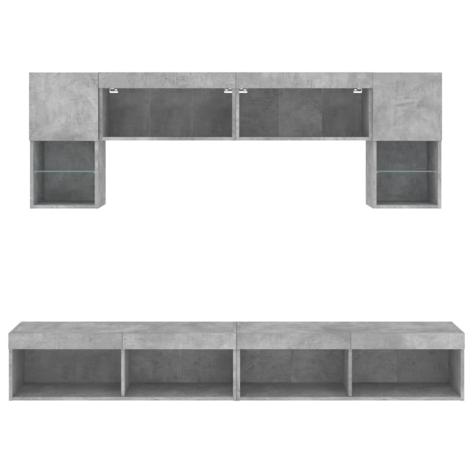 Muebles TV pared con LED 6 pzas madera ingeniería gris