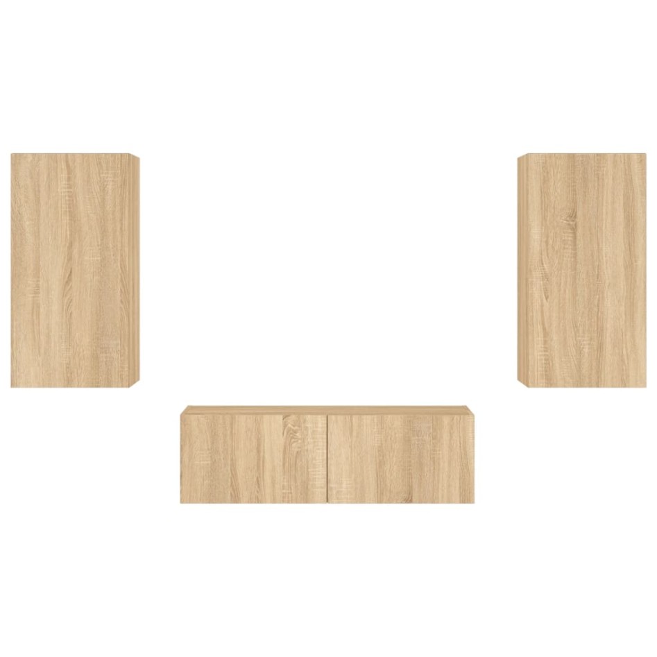Muebles de TV de pared con luces LED 3 piezas roble