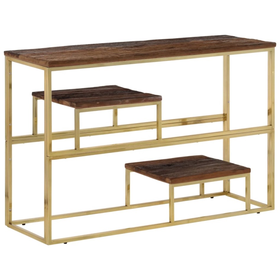 Mesa consola de acero inoxidable dorado y madera