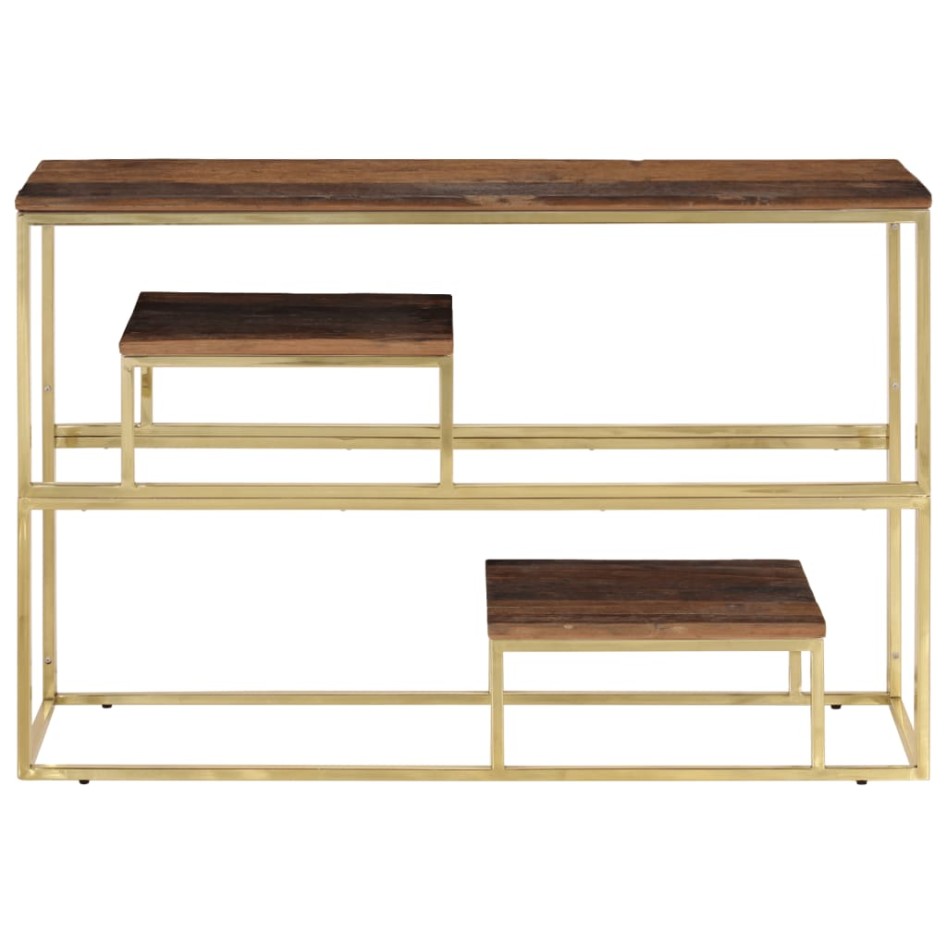 Mesa consola de acero inoxidable dorado y madera