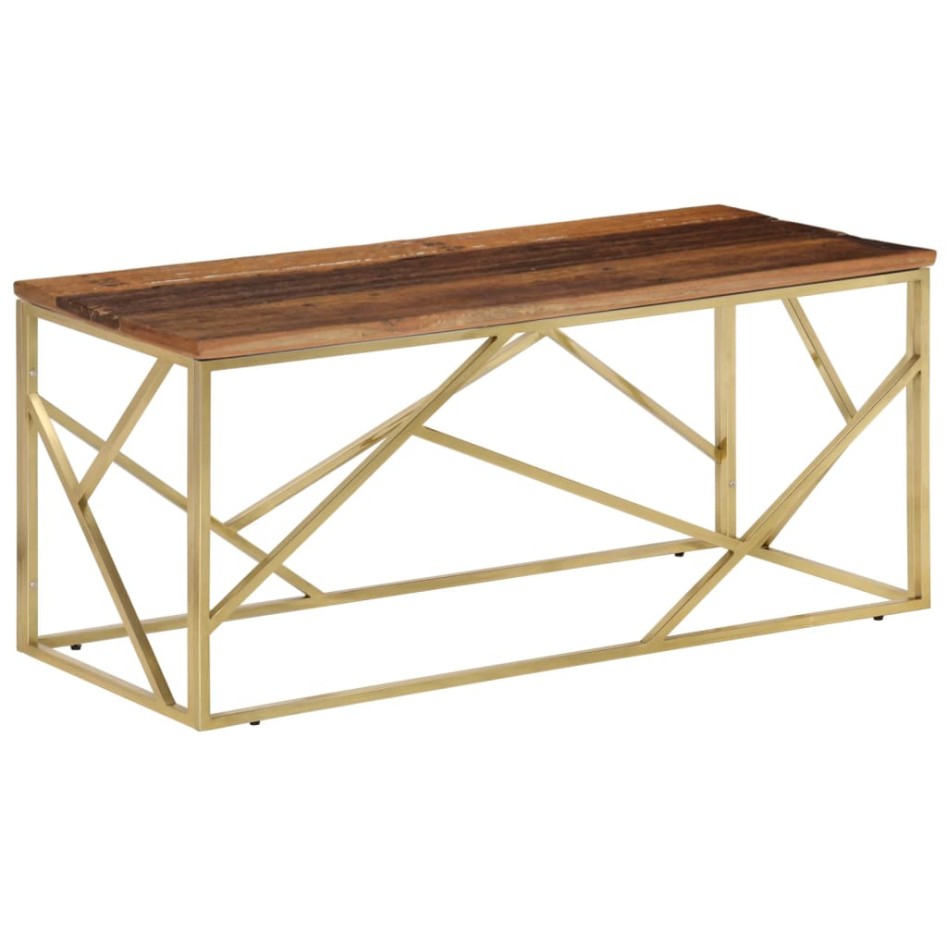 Mesa de centro de acero inoxidable dorado y madera