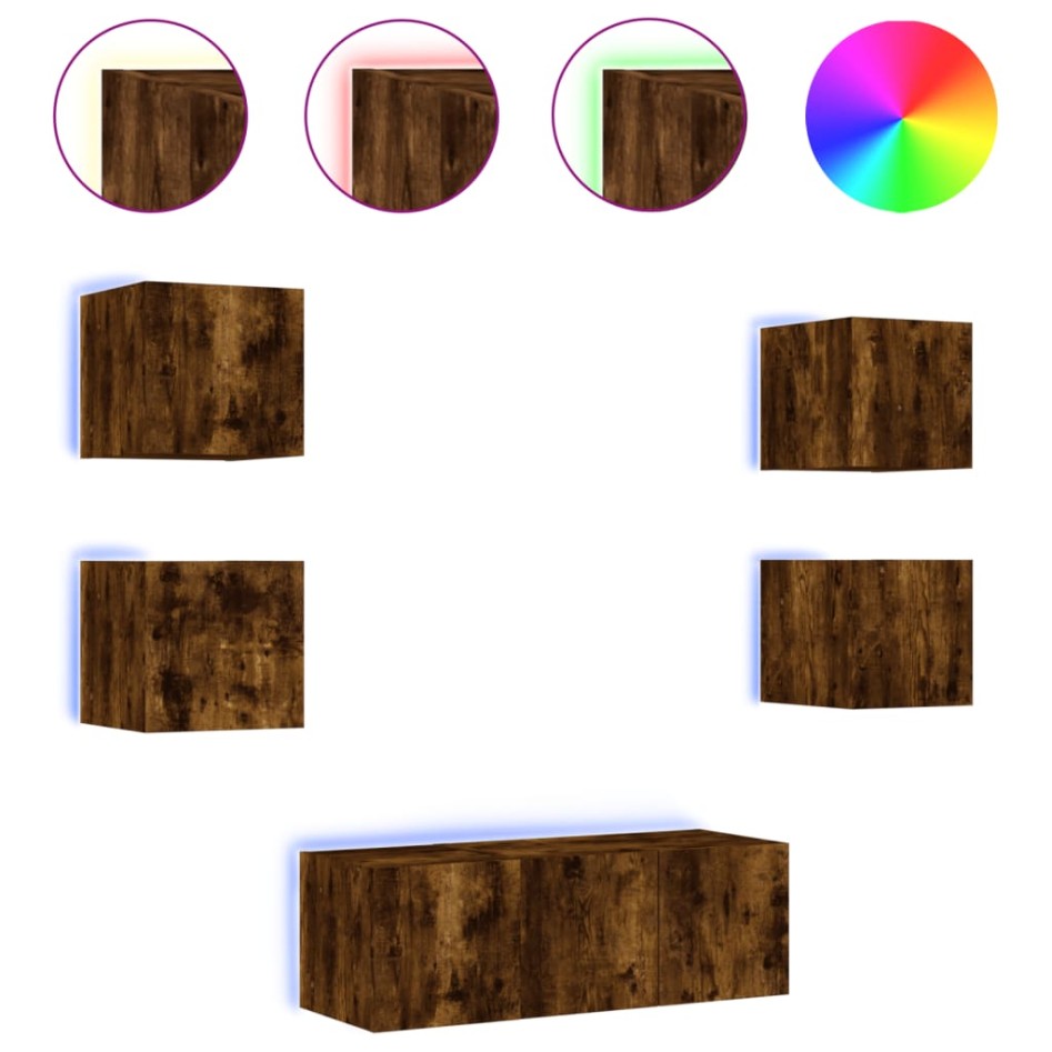 Muebles TV pared con LED 6 pzas madera ingeniería roble