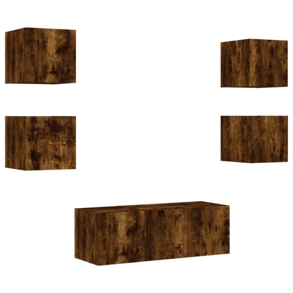 Muebles TV pared con LED 6 pzas madera ingeniería roble