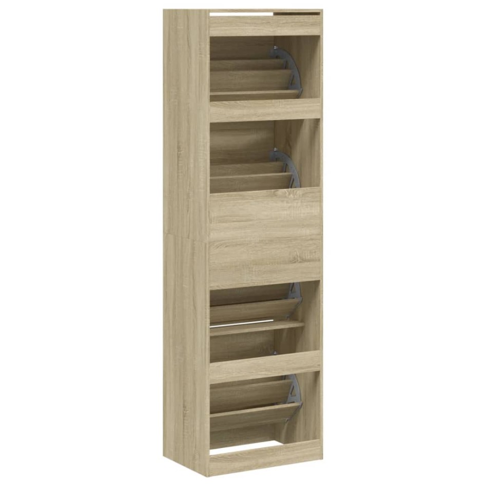 Mueble zapatero 4 cajones abatibles roble Sonoma 60x42x204