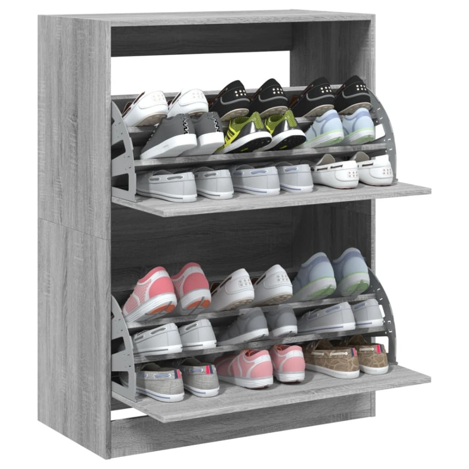 Mueble zapatero 2 cajones abatibles gris Sonoma 80x42x108
