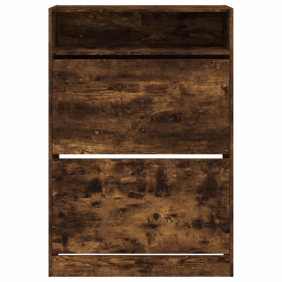 Mueble zapatero 2 cajones abatibles roble ahumado 80x34x116