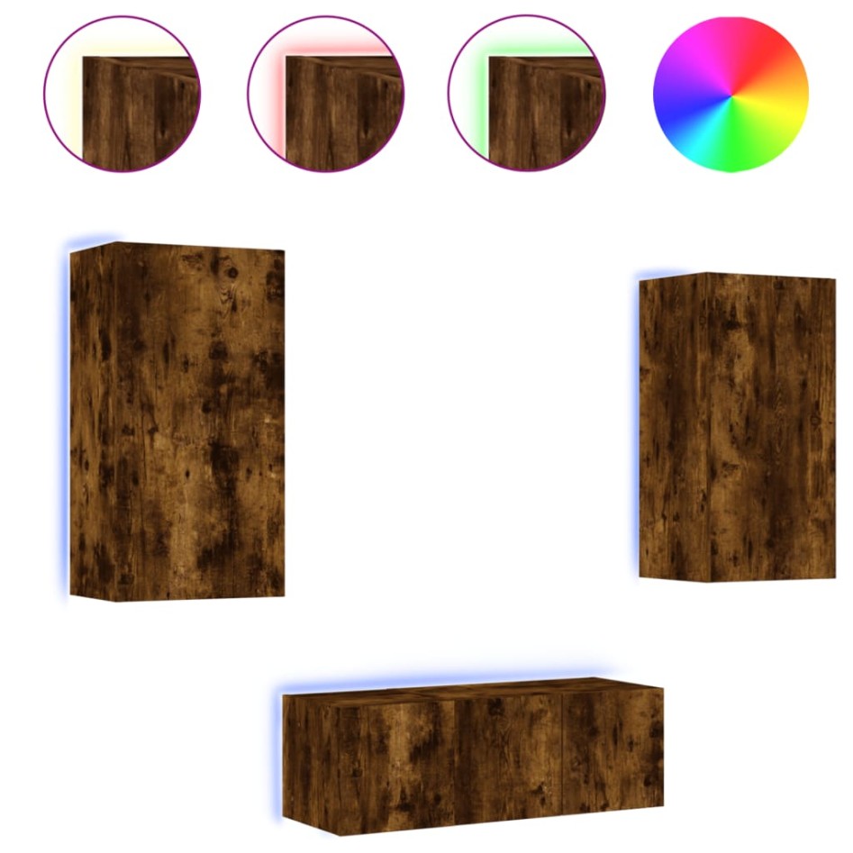 Muebles TV pared con LED 4 pzas madera ingeniería roble