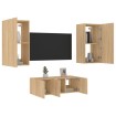 Muebles TV pared con LED 4 pzas madera ingeniería roble Sonoma