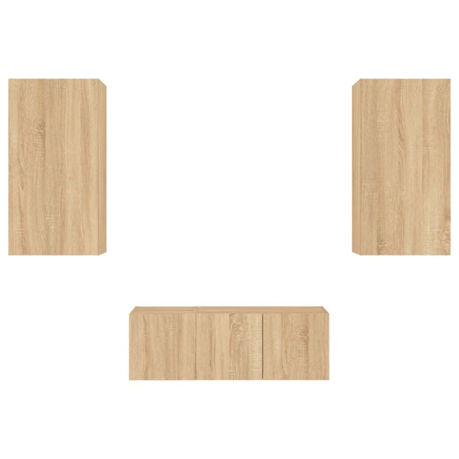 Muebles TV pared con LED 4 pzas madera ingeniería roble