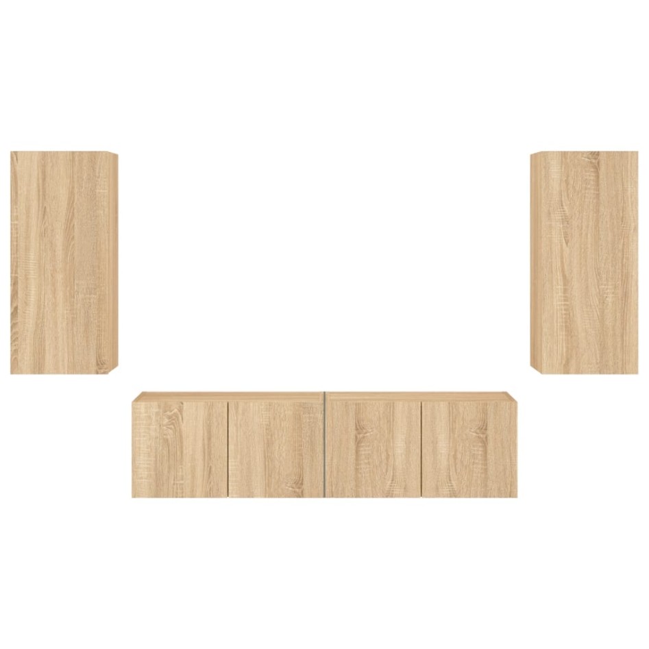 Muebles TV pared con LED 4 pzas madera ingeniería roble