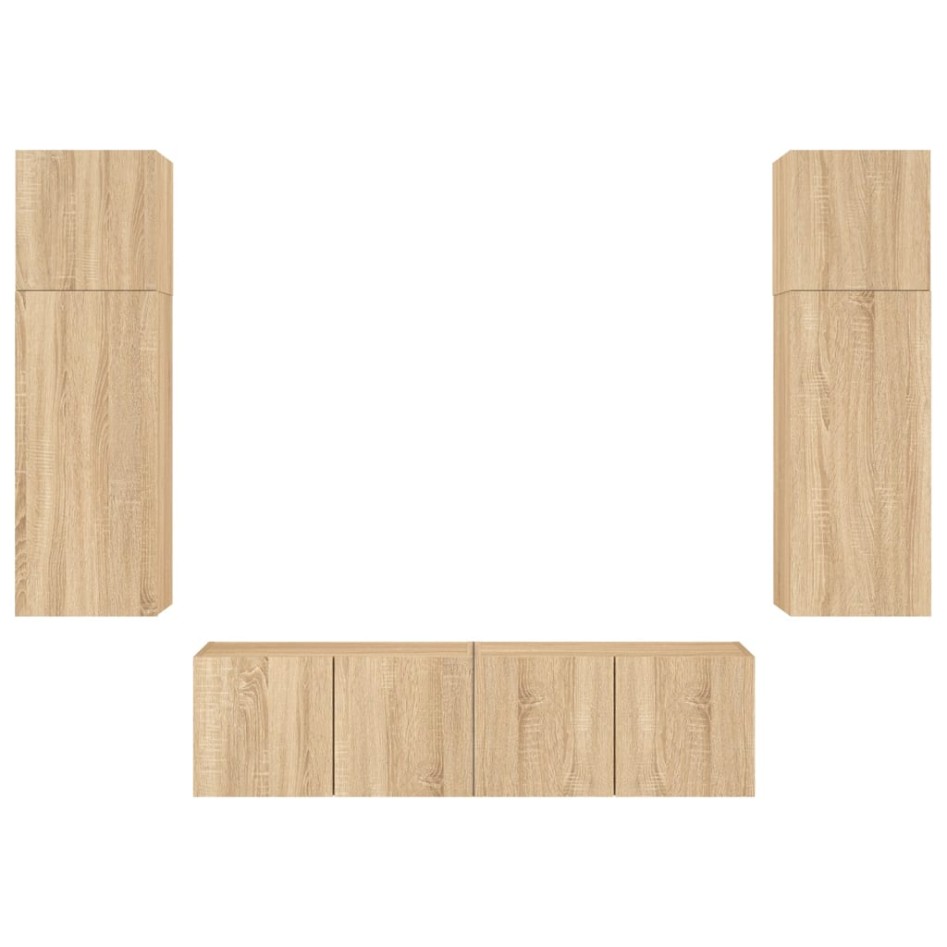 Muebles TV pared con LED 6 pzas madera ingeniería roble