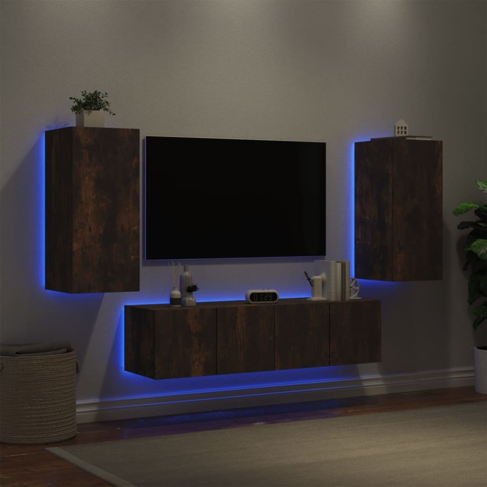 Muebles TV pared con LED 4 pzas madera ingeniería roble