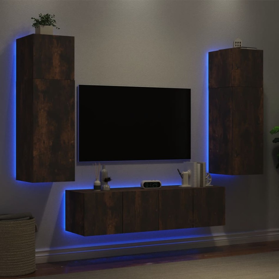 Muebles TV pared con LED 6 pzas madera ingeniería roble