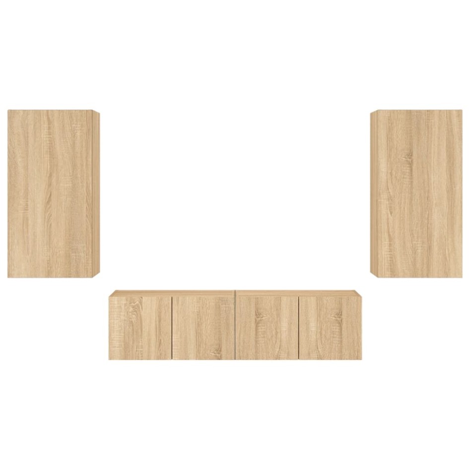 Muebles TV pared con LED 4 pzas madera ingeniería roble