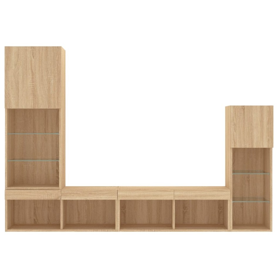 Muebles TV pared con LED 4 pzas madera ingeniería roble